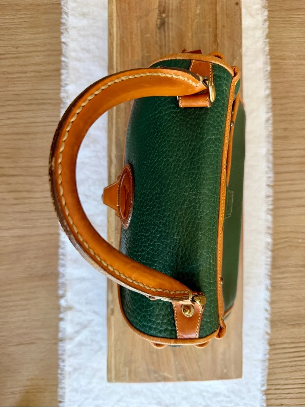 Vintage Dooney & Bourke AWL Surrey Satchel Forest Green British Tan